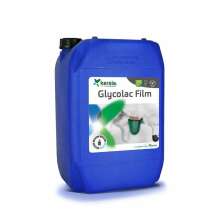 Bl� plastdunk med etikett med text Glycolac-film-spendopp