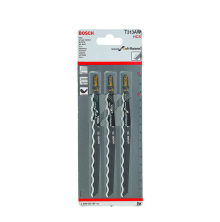 F�rpackning med fyra Bosch sticks�gsblad T313AW f�r mjuka material, speciellt anpassade f�r sk�rning av t.ex. stallmattor