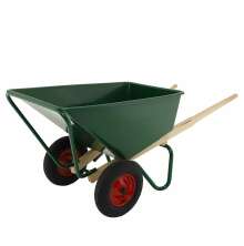Gr�n skottk�rra Ekeby 160 liter med plastkorg och tv� hjul, stabil modell f�r tunga transporter i tr�dg�rd och lantbruk