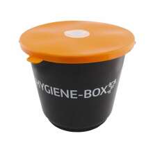 Svart juverdukshink med orange lock, Hygienebox f�r f�rvaring av juverdukar inom mj�lkning och lantbruk