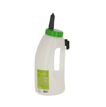 Nappflaska f�r kalvar Kerbl Milky Feeder med gr�n skruvkork och svart napp, genomskinlig flaska med handtag.4 liter
