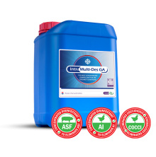 Intra Multi-Des GA desinfektionsmedel i 10 L dunk � h�gkoncentrerad l�sning som eliminerar ASF, AI och coccidios, idealisk f�r lantbruk och djurstallar.